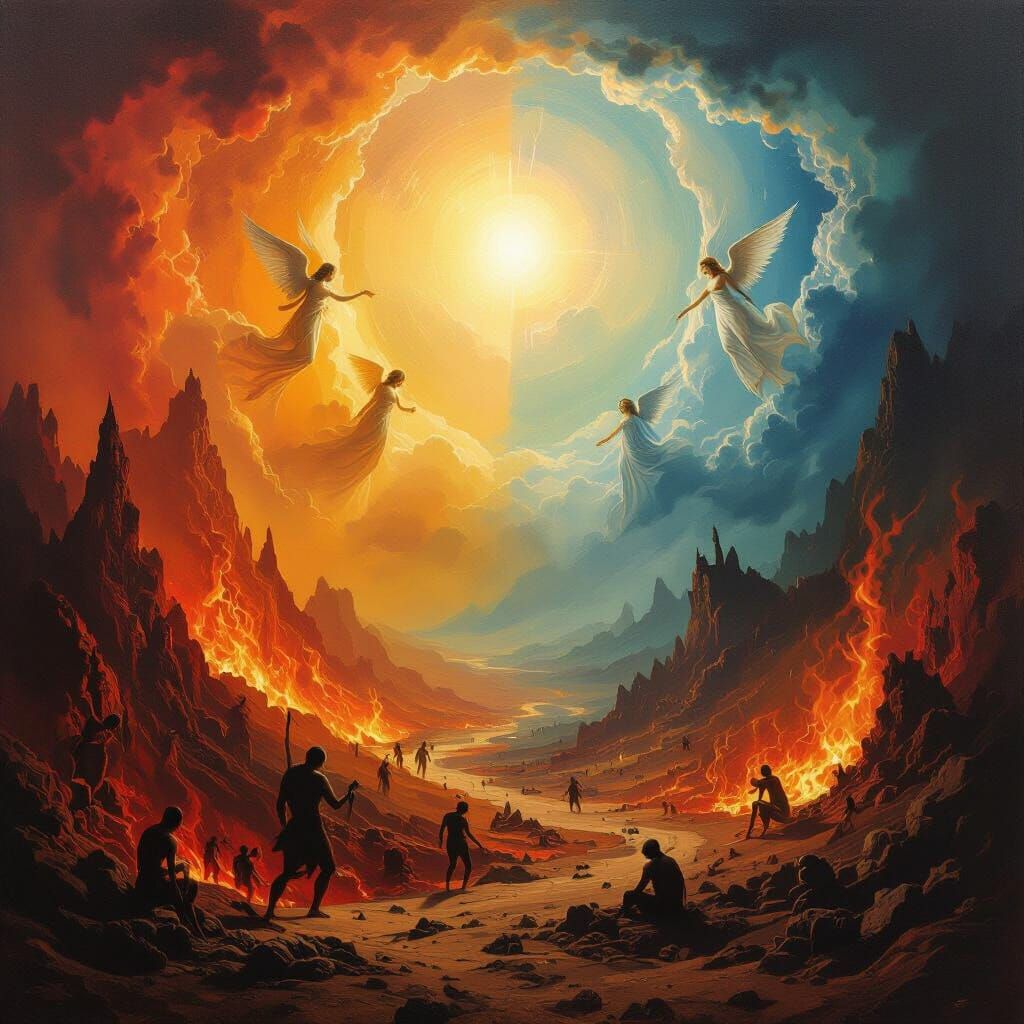 Hell and Heaven Surrealist Oil Painting