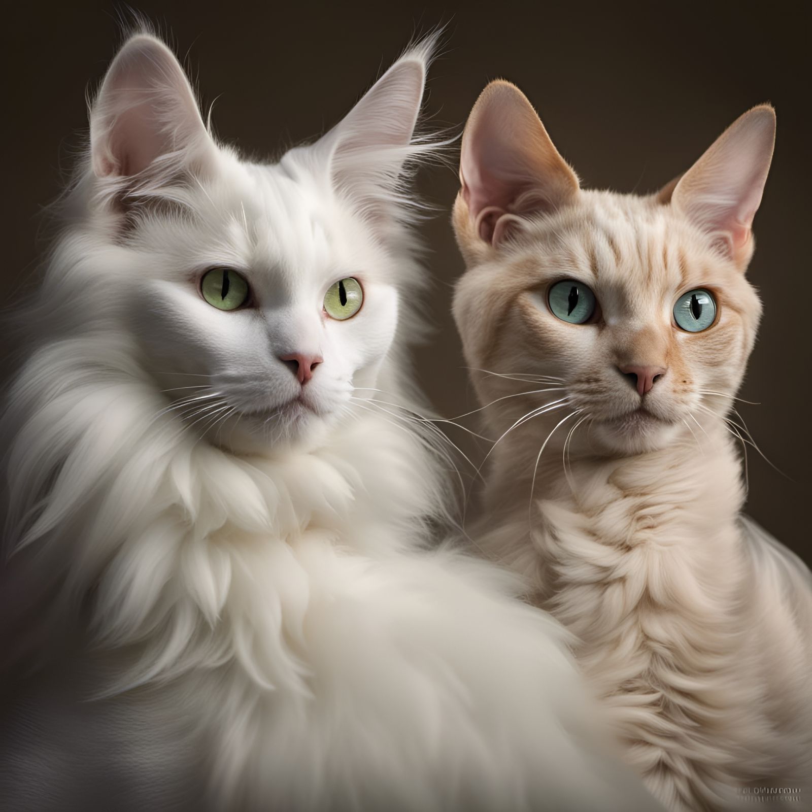Angora and Devon Rex Cats Snuggling: Photorealistic