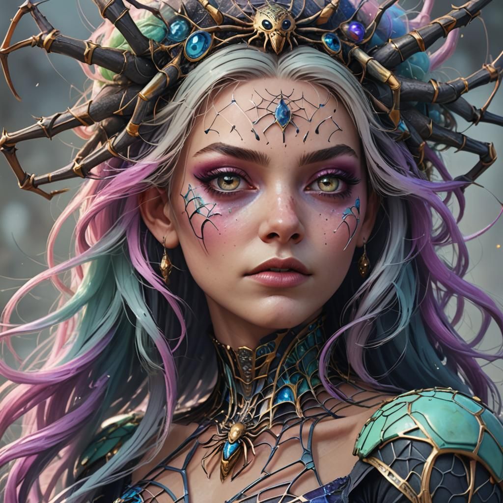 Pastel Spider Queen: Detailed Fantasy Art