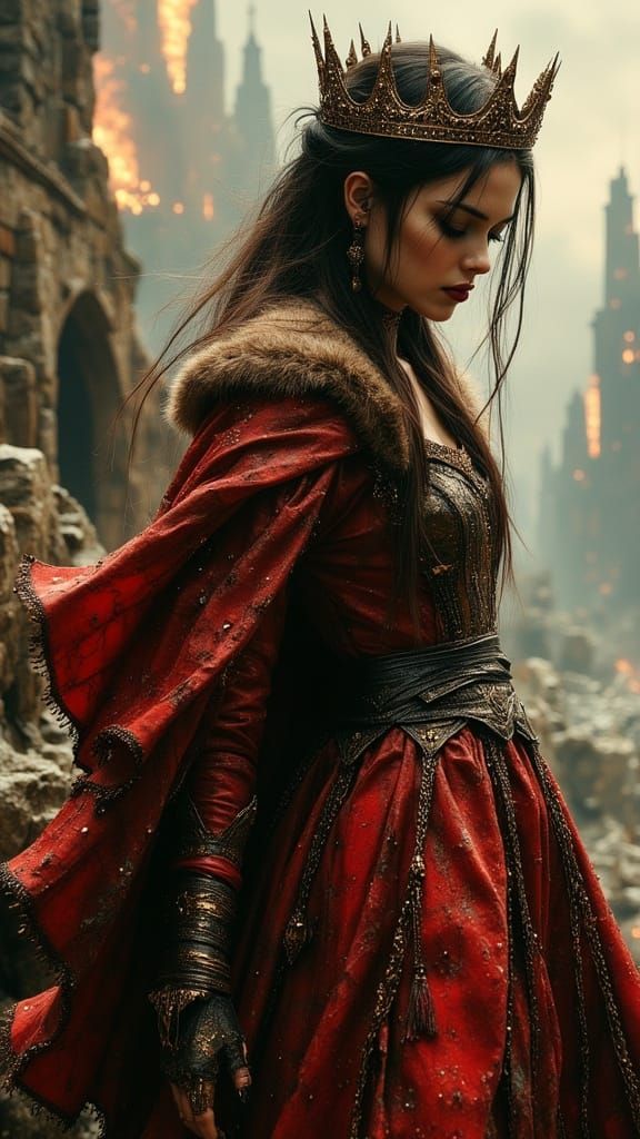 Devastated Queen in Destroyed City: Ethereal Portrait
