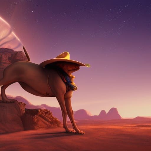 Cowboy Sphinx in Starry Desert: Fantasy Art