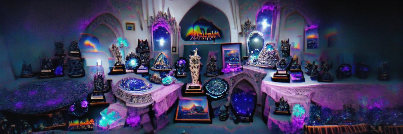 Mystical Altar Hallway with Fantasy Treasures in Synthwave S...