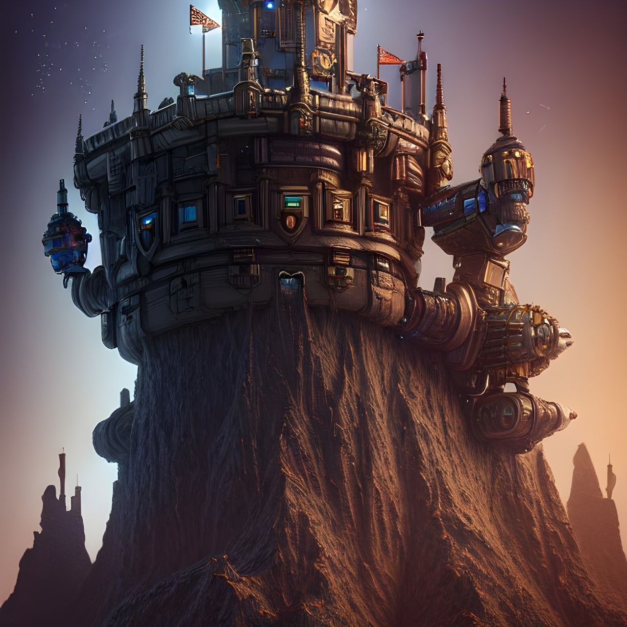 Cyborg with Castle: Hyperdetailed Digital Portrait