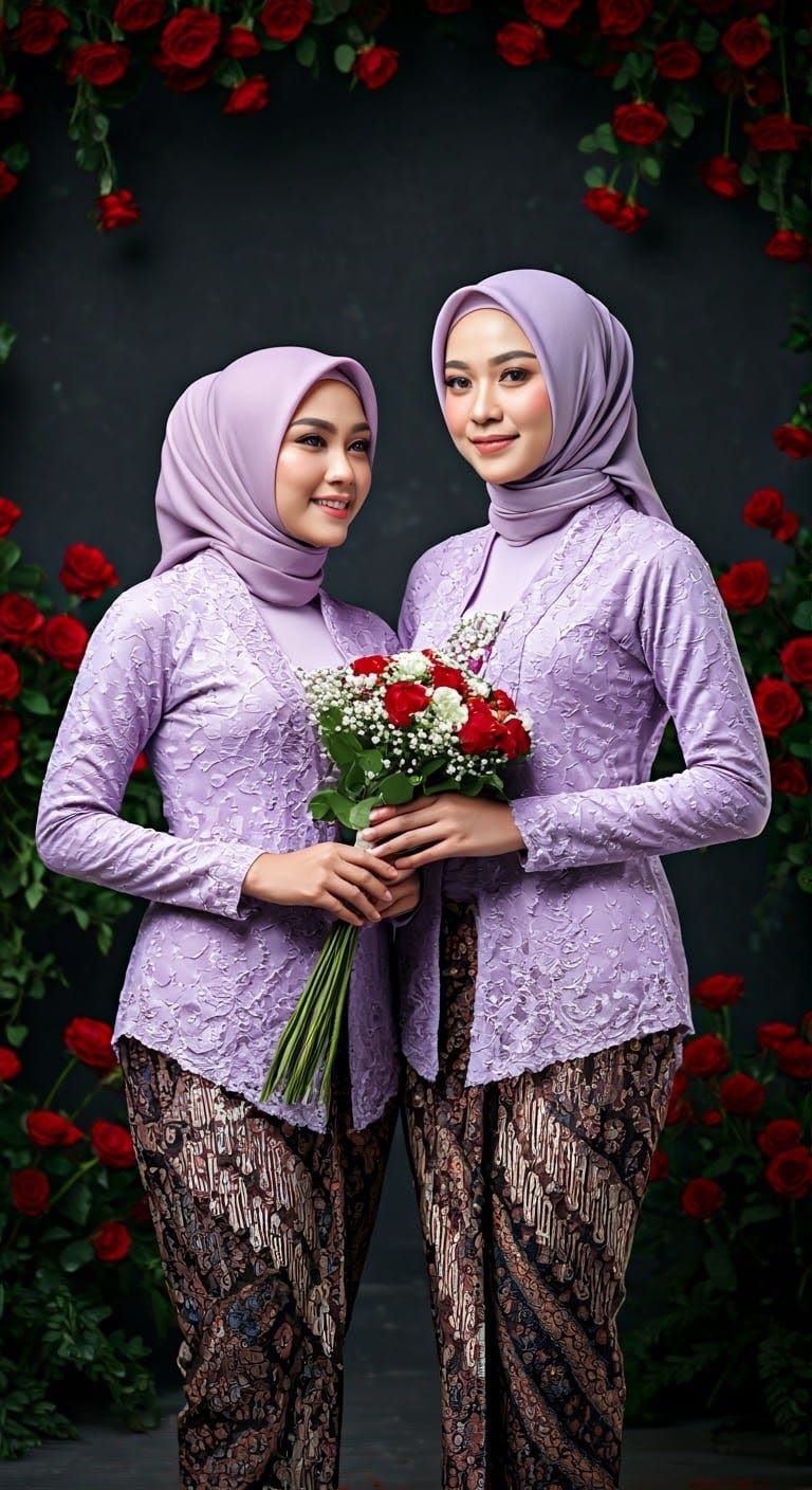 Korean Women in Kebaya and Hijab with Roses