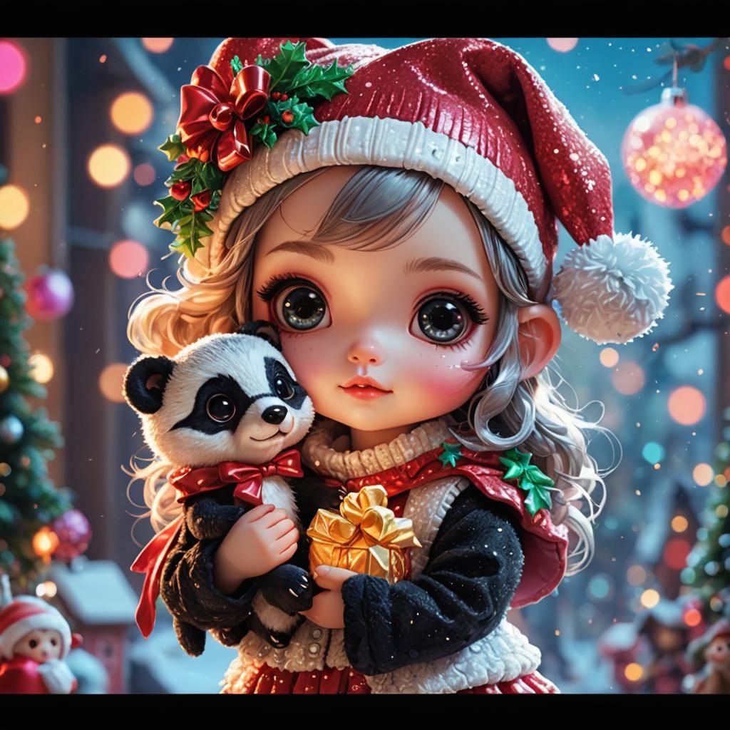 Cute Chibi Christmas Doll with Badger Plush