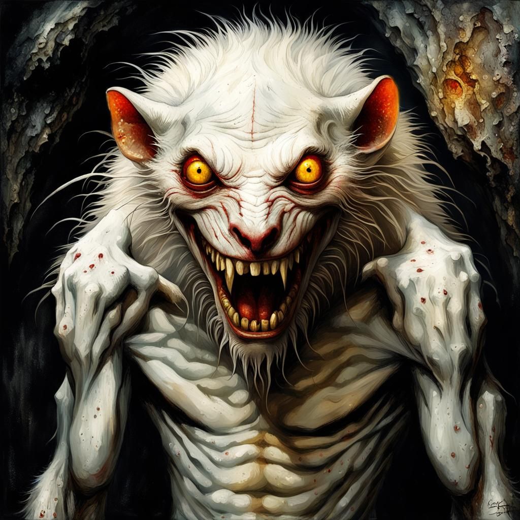 Albino Ratman Creature Art in Dark Surrealism Style