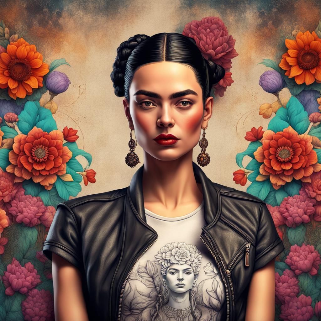 Modern Frida Kahlo in Line Art Style