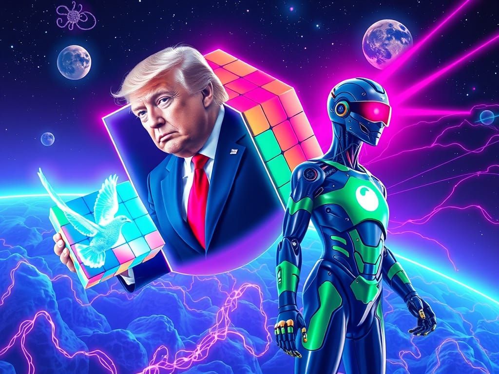 Surreal Cosmic Rubik's Cube Glows with Neon Lines Featuring ...