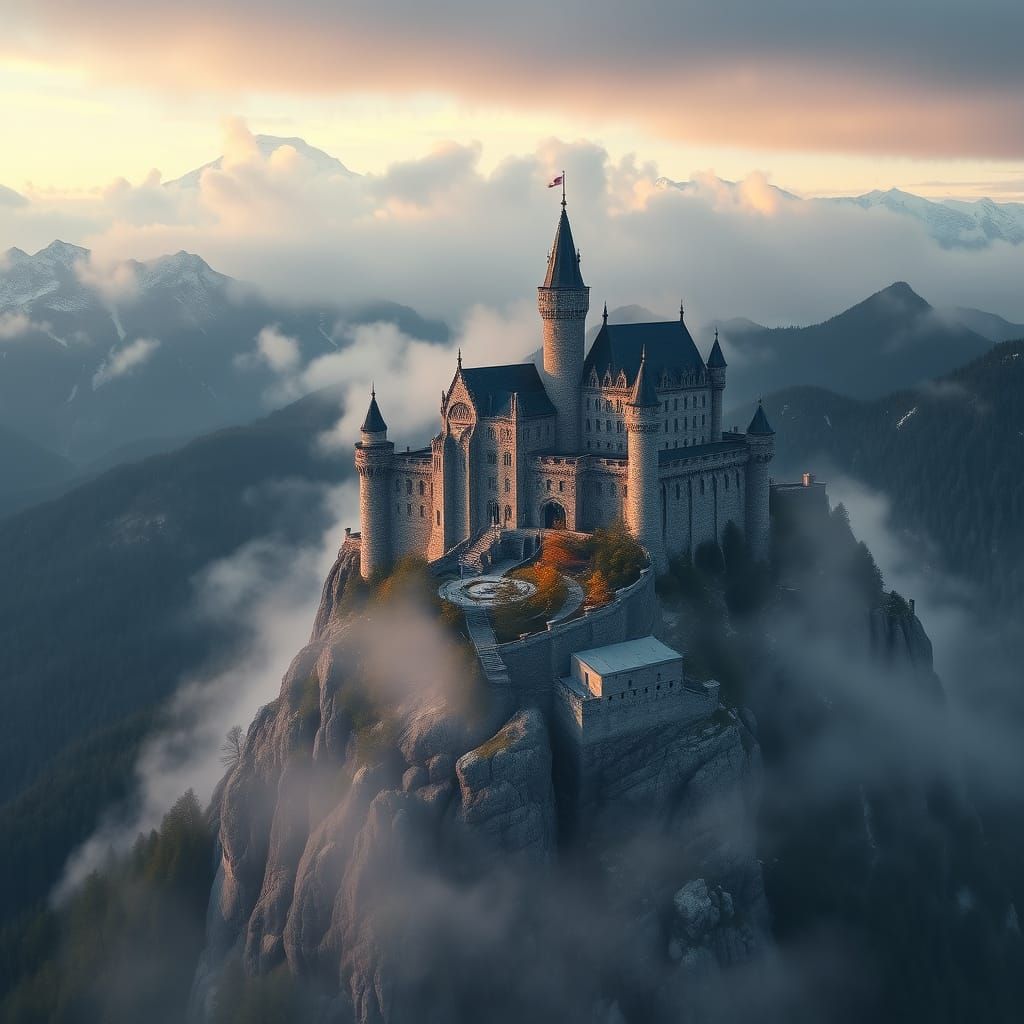Majestic Castle on Mountain Peak in Cinematic Style