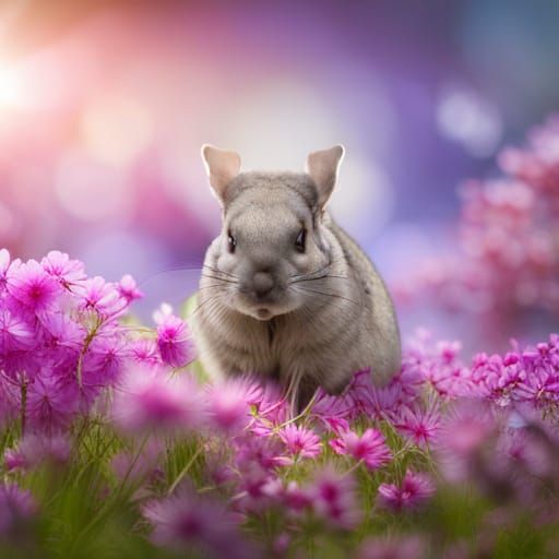 Chinchilla in Floral Meadow: 4K Professional Photo