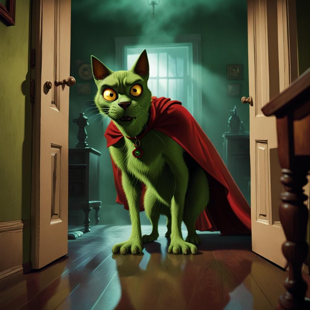 A scared Scooby-Doo in an apartment bedroom with the French ...