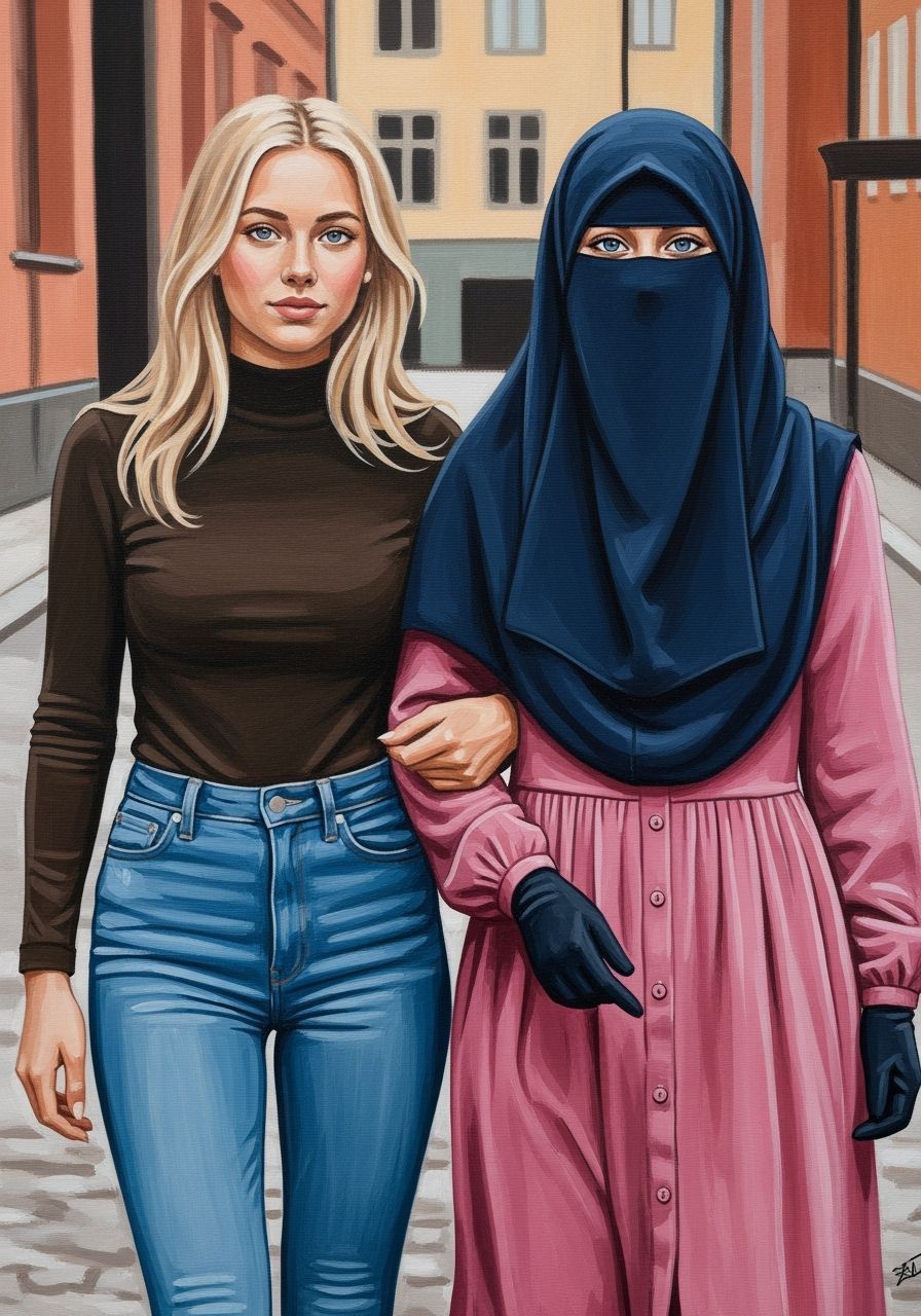 Swedish Women Walking, Expressive Abstract Style