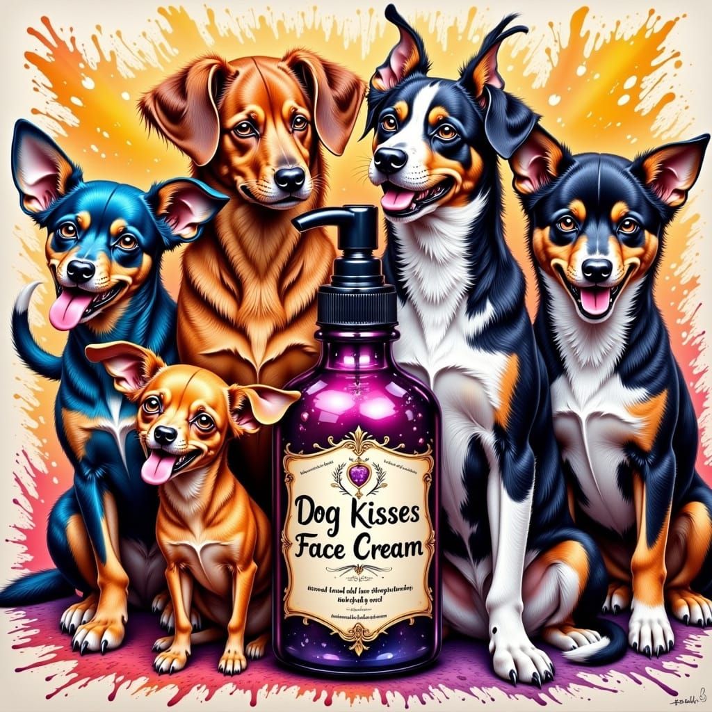 Vibrant Dogs Gather Around Fancy Face Cream in Graffiti Art ...