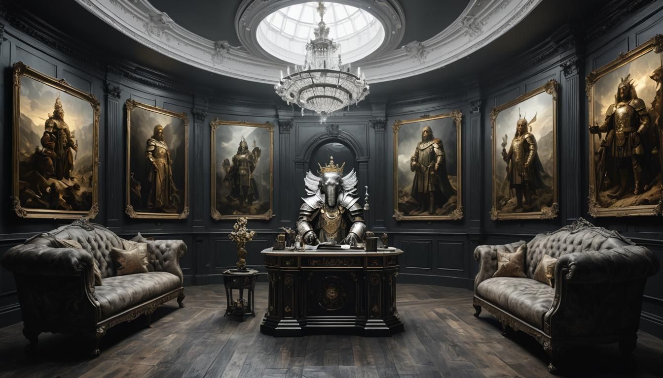 Holographic Queen in Empire, Muted Colors, Fantasy Art