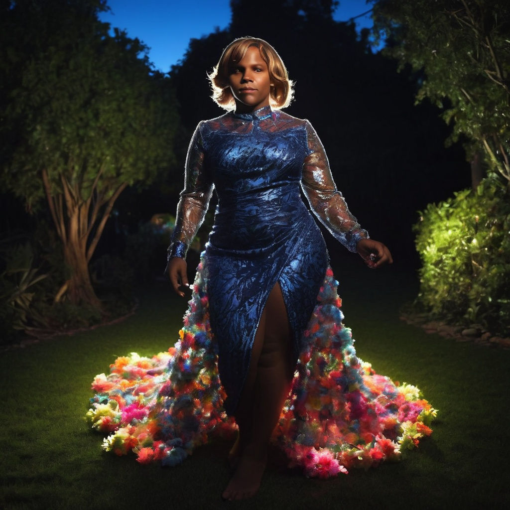 Woman in Floral Dress as Fashion Model in Garden