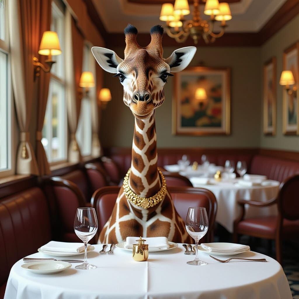 Elegant Giraffe Fine Dining in Hyper-realistic Style