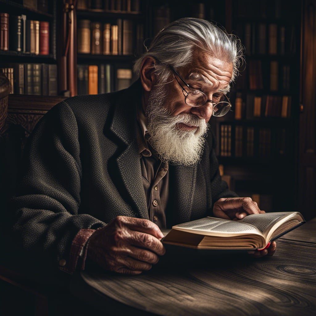 Hyperrealistic Portrait of an Old Man Reading