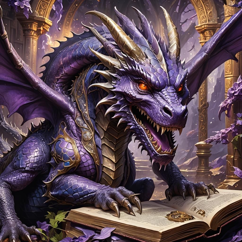 Violet Dragon Book: Hyperrealistic Splash Art