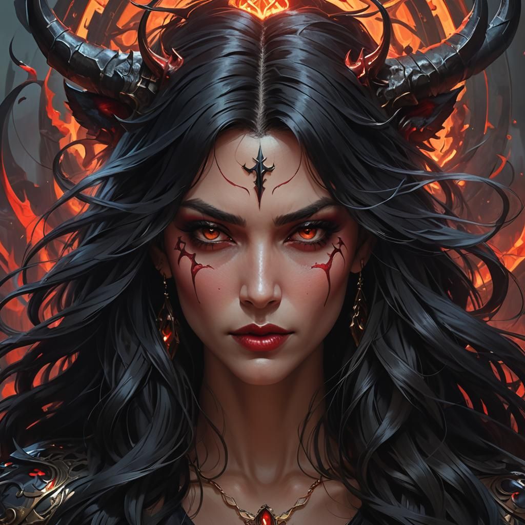 Hyperdetailed Portrait of a Devil Woman, 8K Resolution