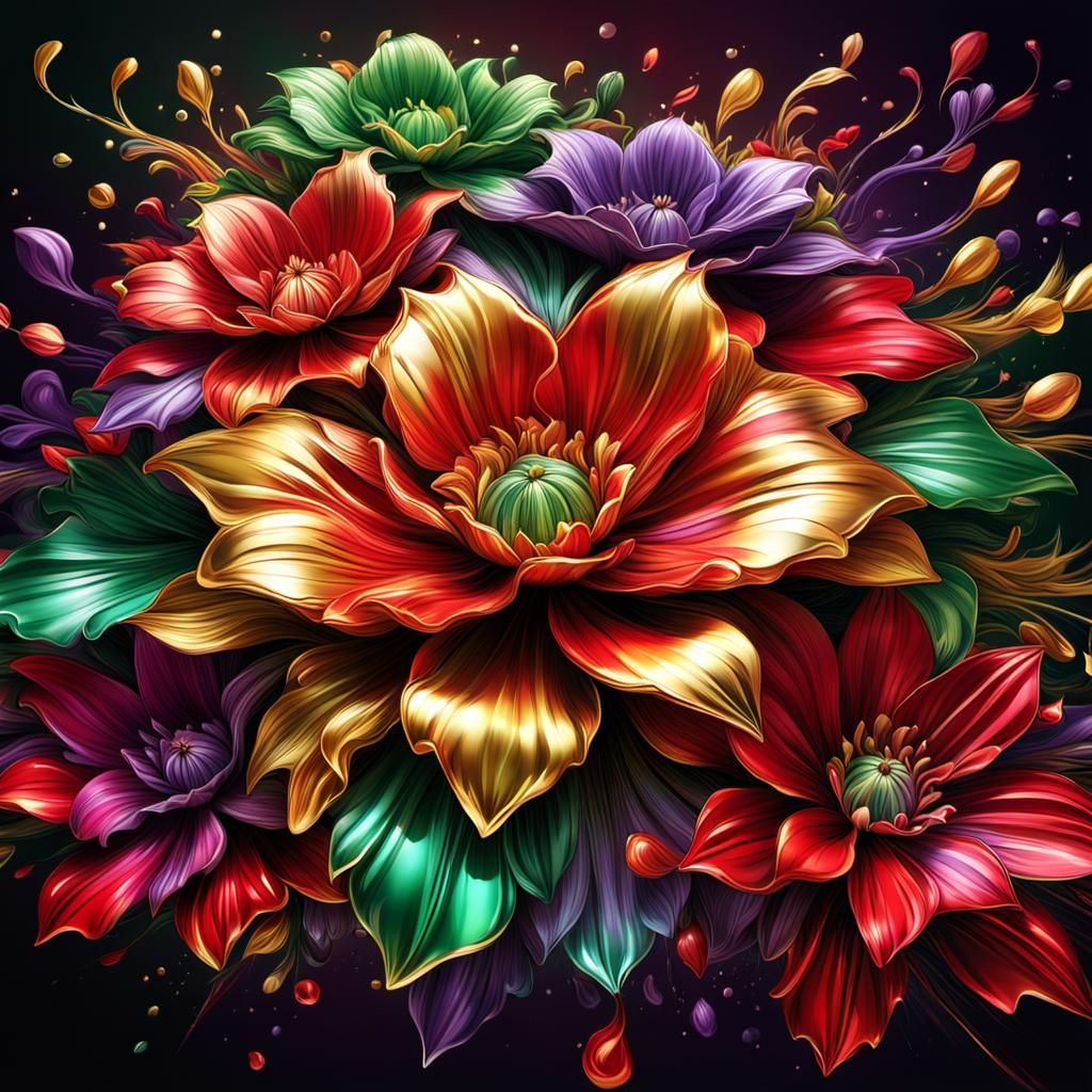 Hyperrealistic Colorful Flowers in Expressionist Style