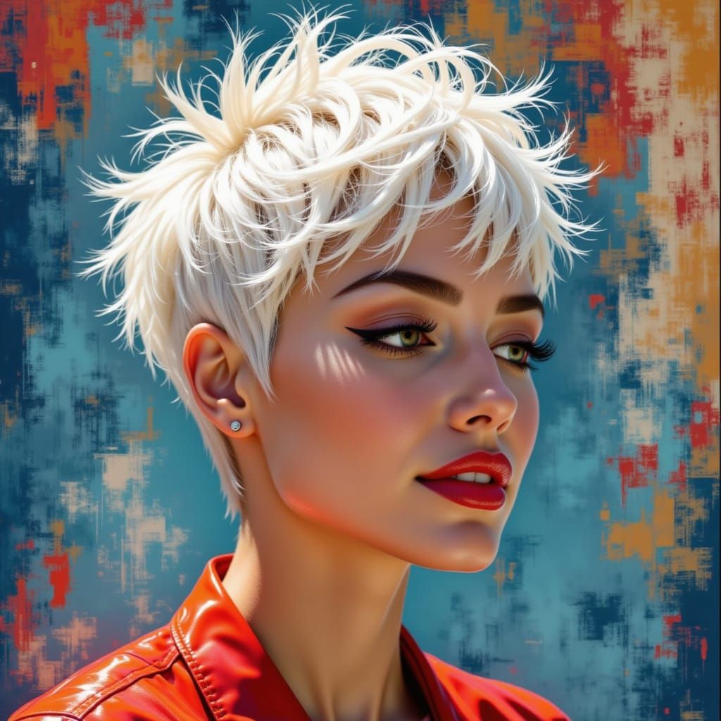 Cubist Portrait with Tousled Pixie Cut in Art Deco Style