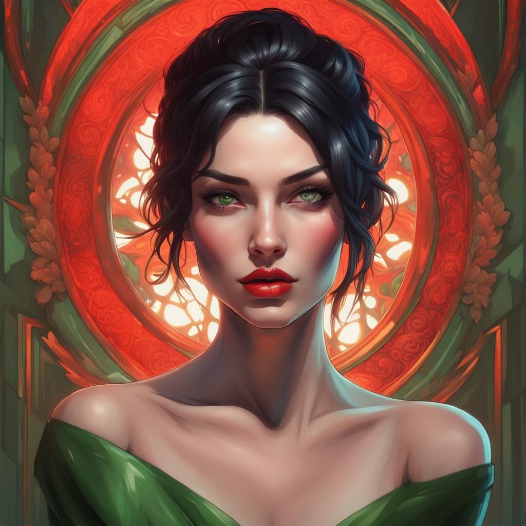 Beautiful Woman with Spider and Leopard, Detailed Portrait