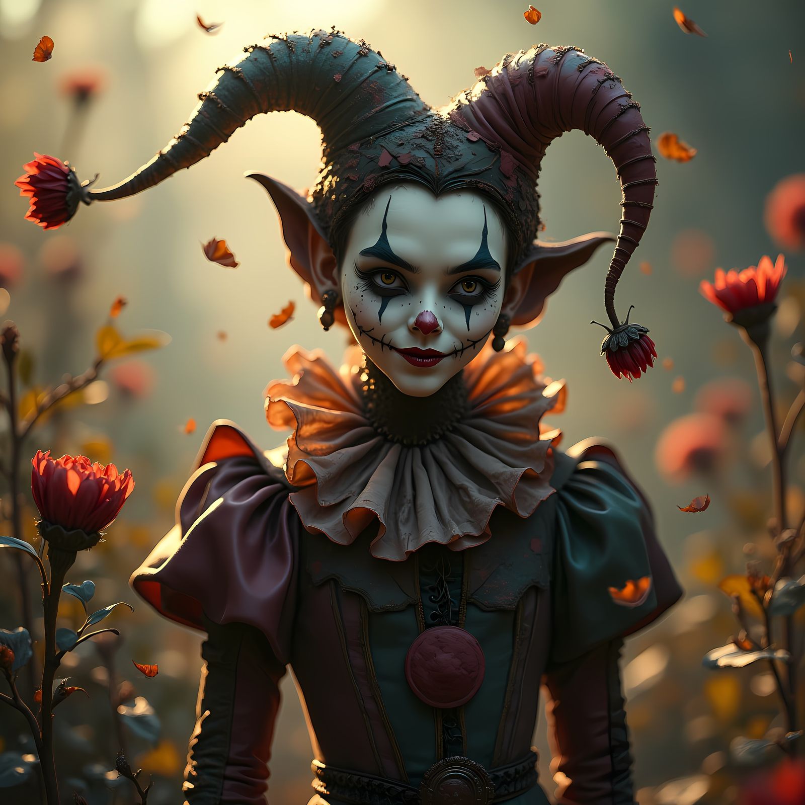 Anime Jester in Decaying Garden, Film Photography