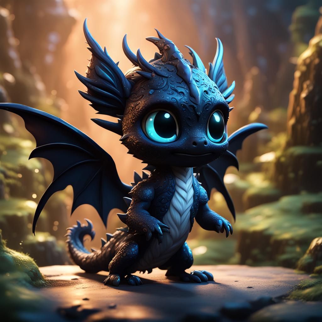 Chibi Black Fairy Dragon Fantasy Art