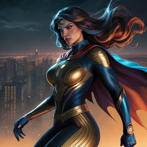 Heroic Female Superhero in Comic Book Style