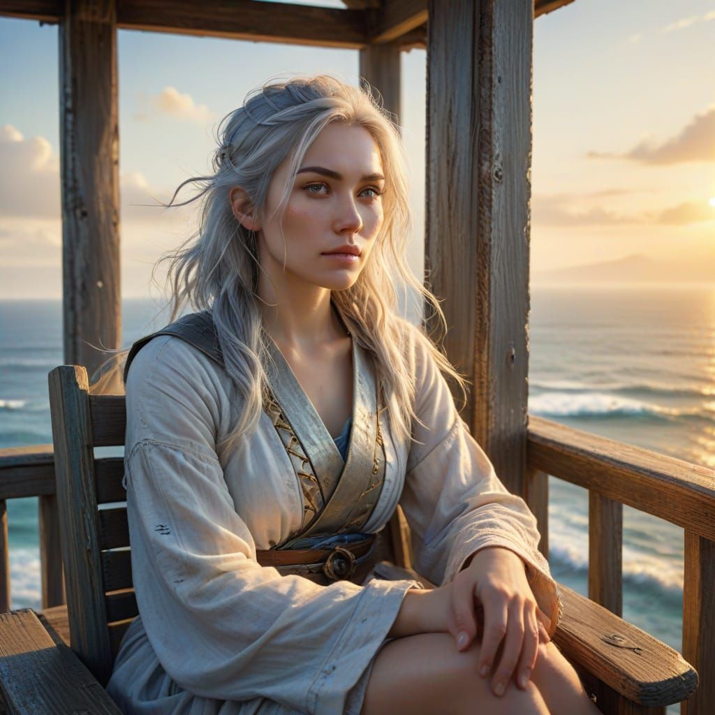 Aasimar Paladin Contemplates the Sea: Watercolor Illustratio...