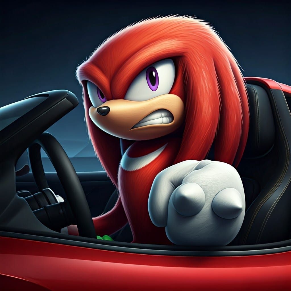 Angry Knuckles the Echidna in High-Tech Sports Car