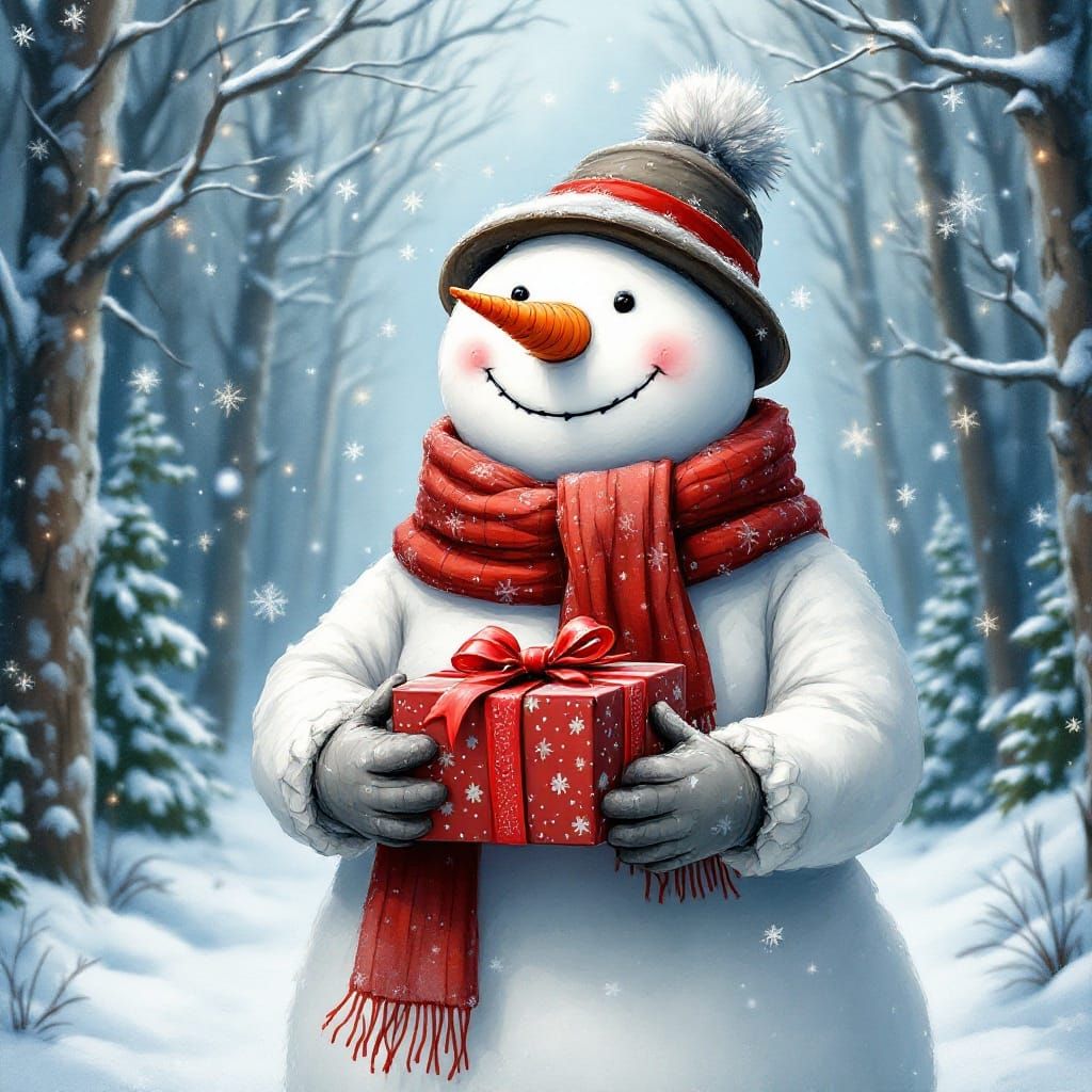 Warm Winter Wonderland with Jovial Snowman