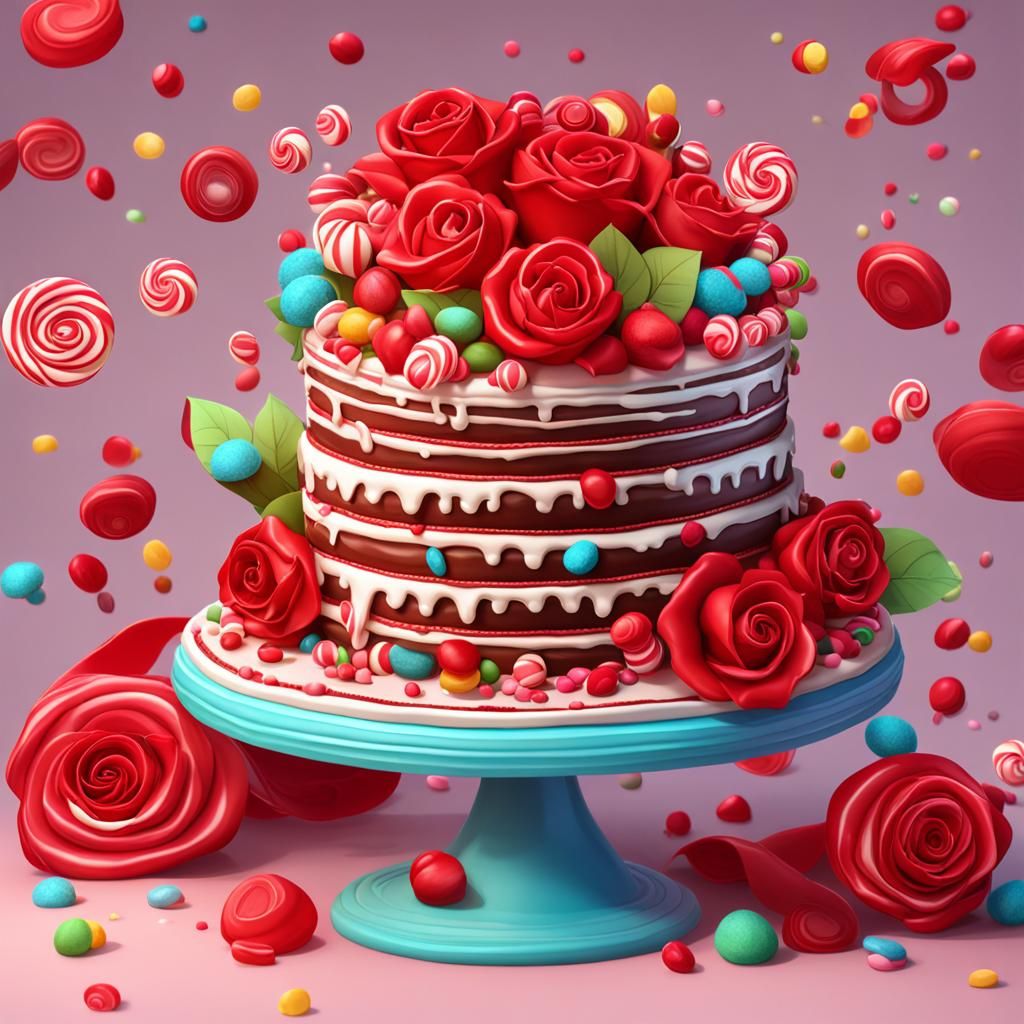 Happy birthday cake with red roses