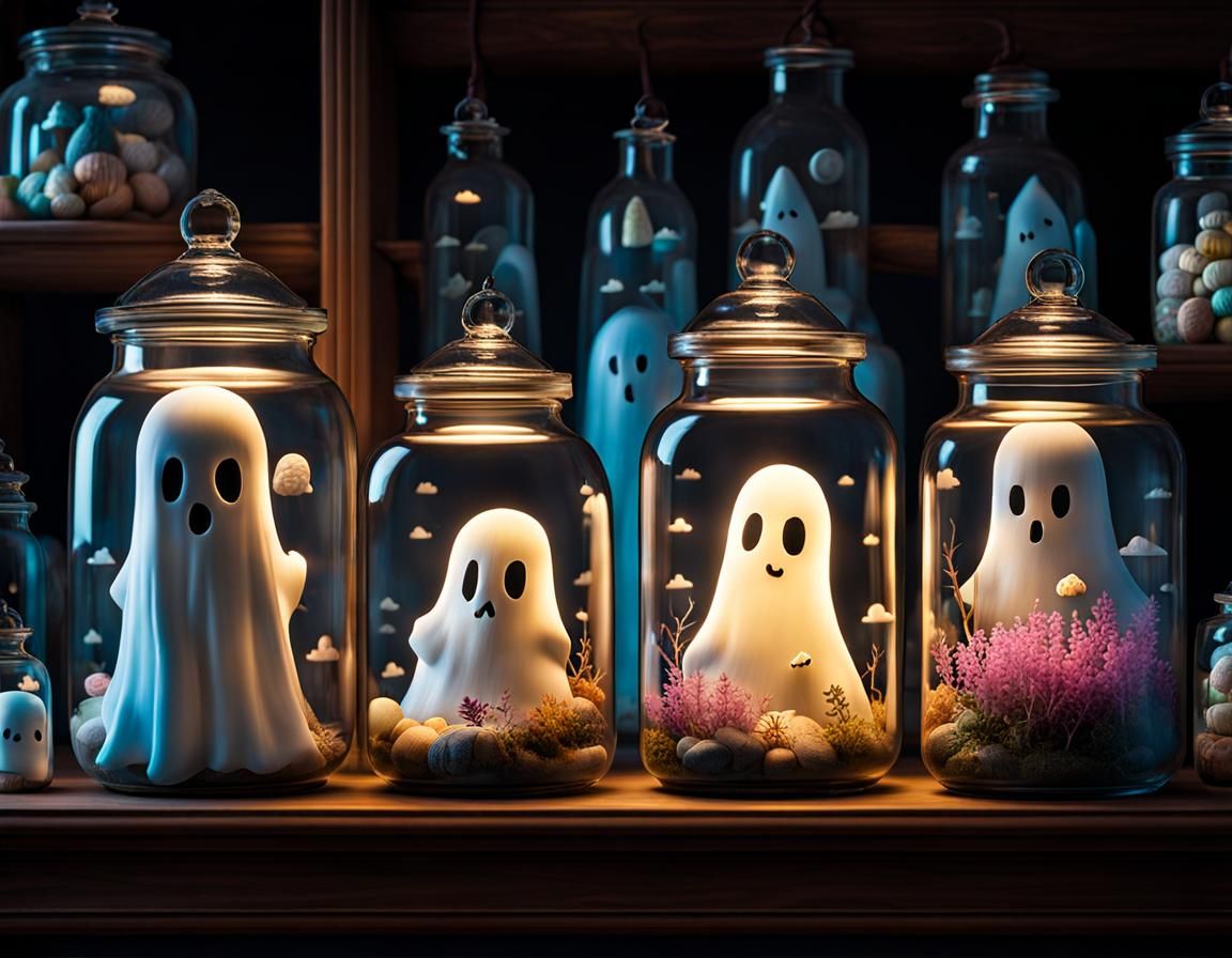 Kawaii Ghosts Trapped in Jars: Whimsical Wizard Room