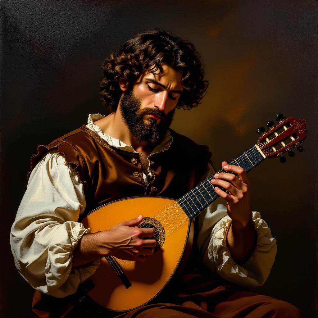 Renaissance Lute Player Portrait in Caravaggio Style