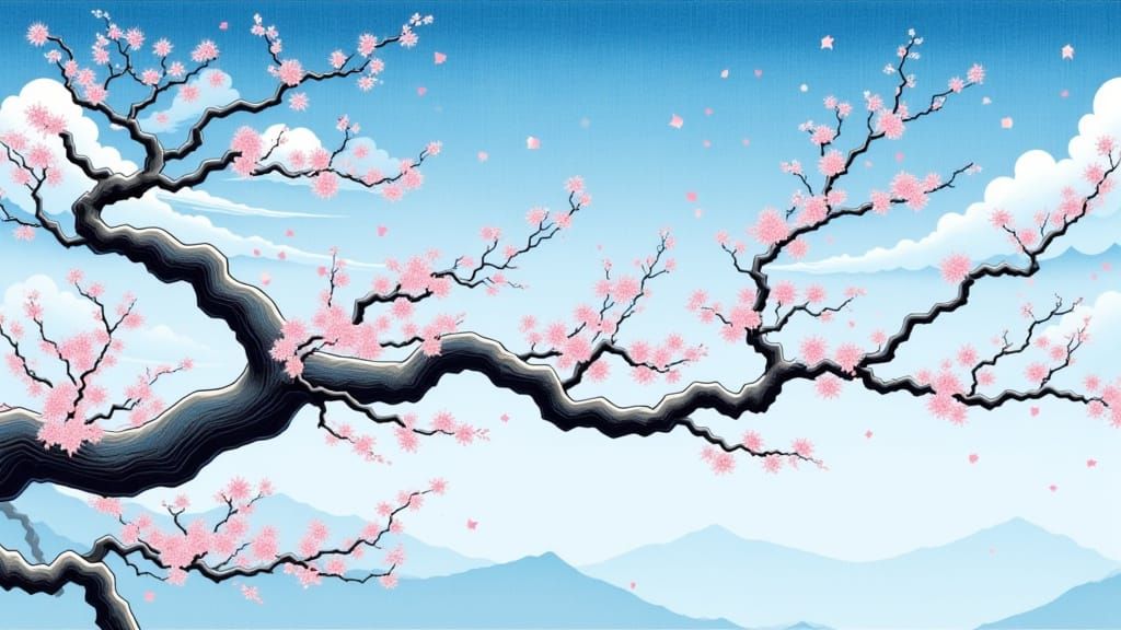 <lora:japan style:1.0> <lora:Daimyo:1.0> /imagine prompt: A blooming cherry blossom branch in the style of a Japanese wo...