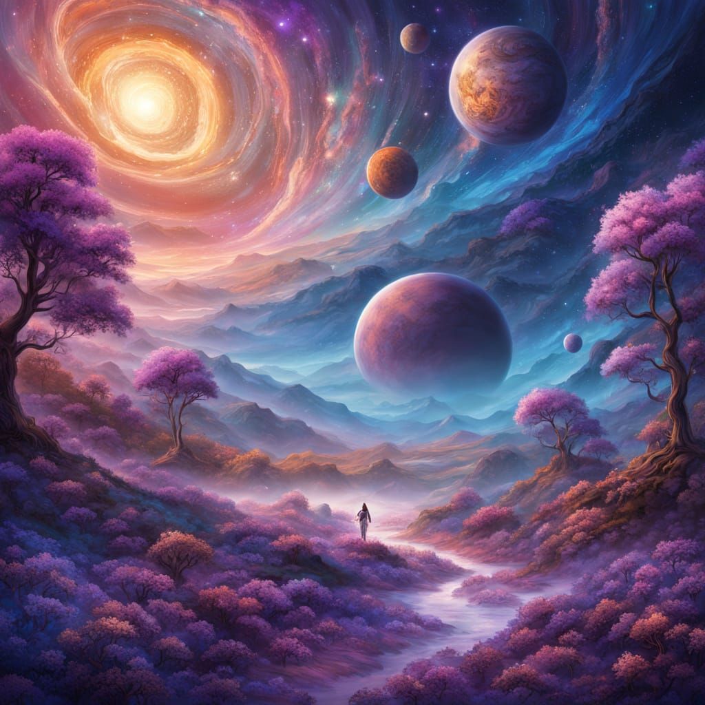 Rococo Cosmos with Whimsical Planets and Astronaut