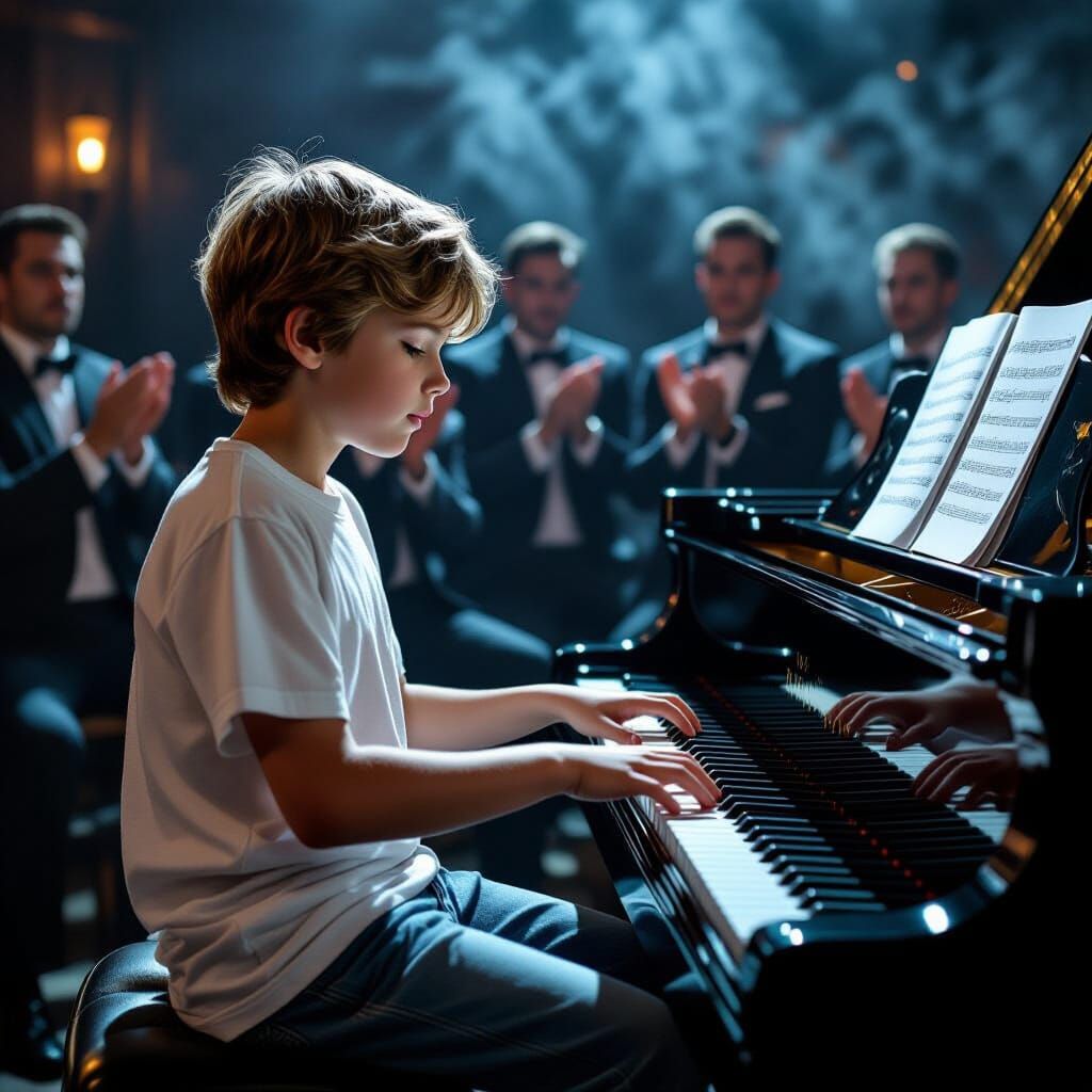 Boy Plays Piano for Mobsters: Cinematic Concept Art