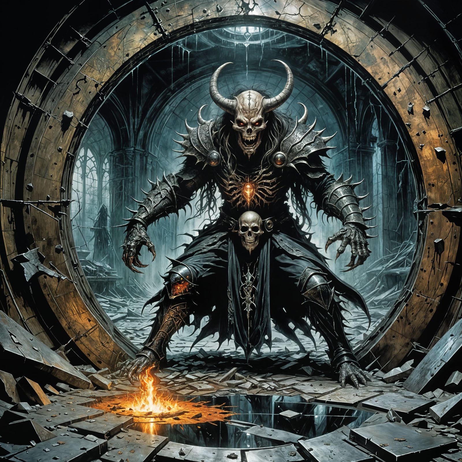 Demons Emerge from Shattered Mirror: Dark Fantasy Art