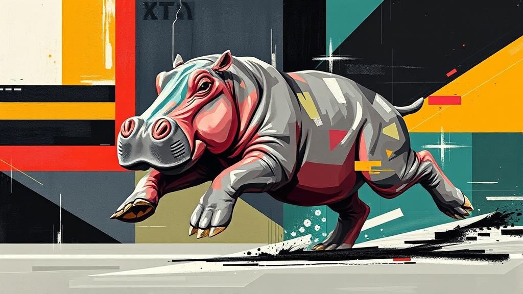 Stylized Hippo Race in Art Deco Style