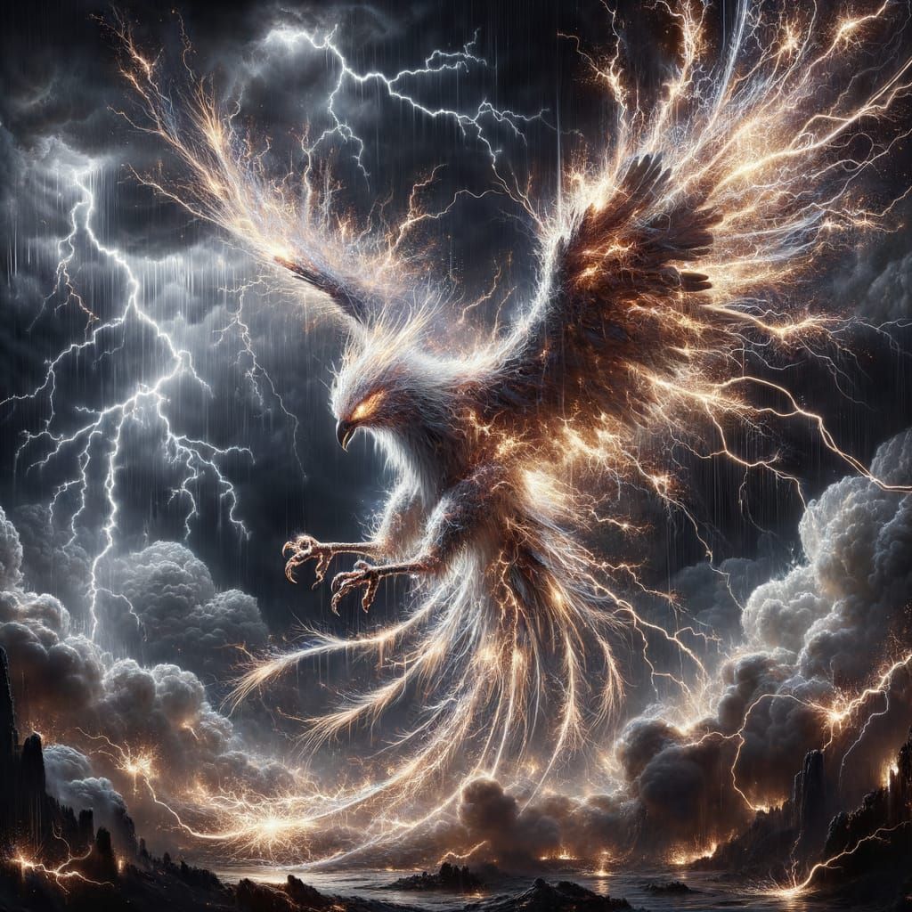 Majestic Lightning Phoenix in Turbulent Storm