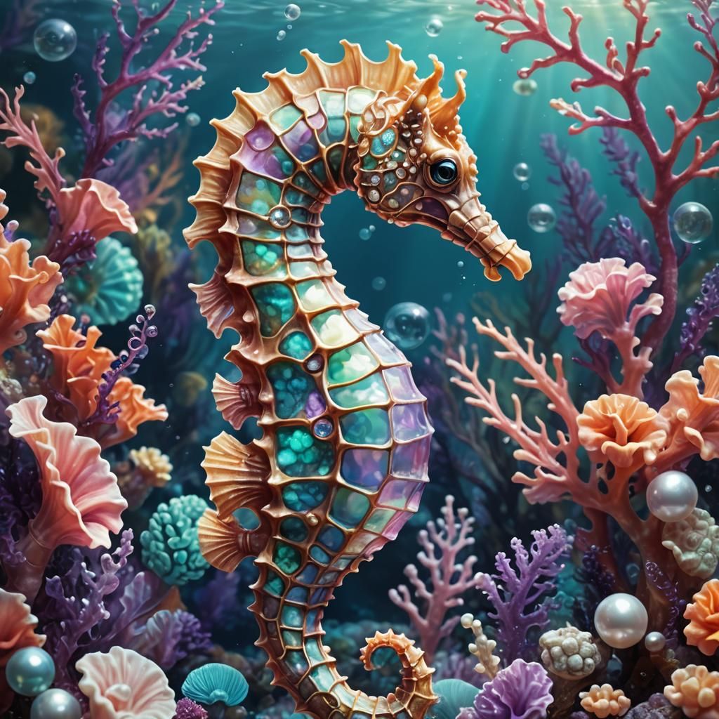 Underwater Seahorse Fantasy Art in Vibrant Colors