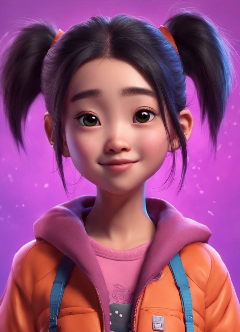 Cute Asian Girl in Pixar-inspired 3D Art