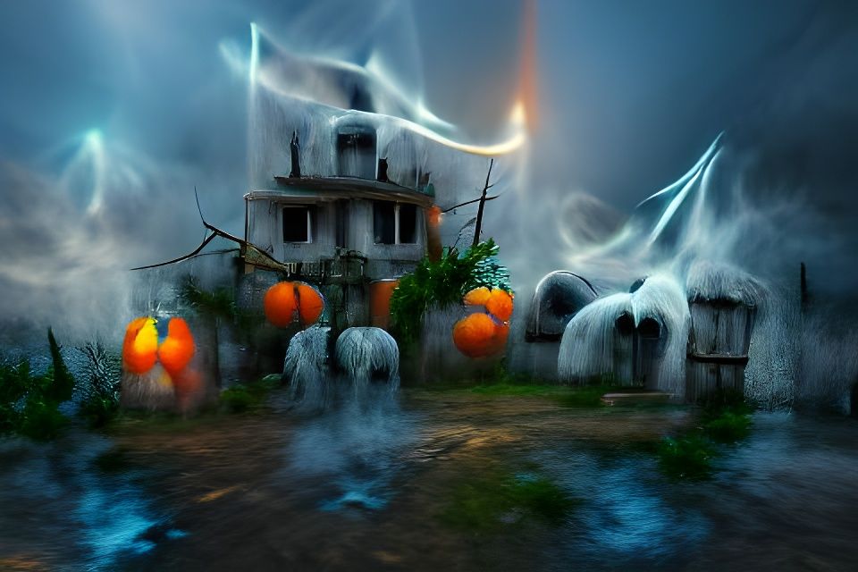 Spooky Halloween Haunted House with Ghosts