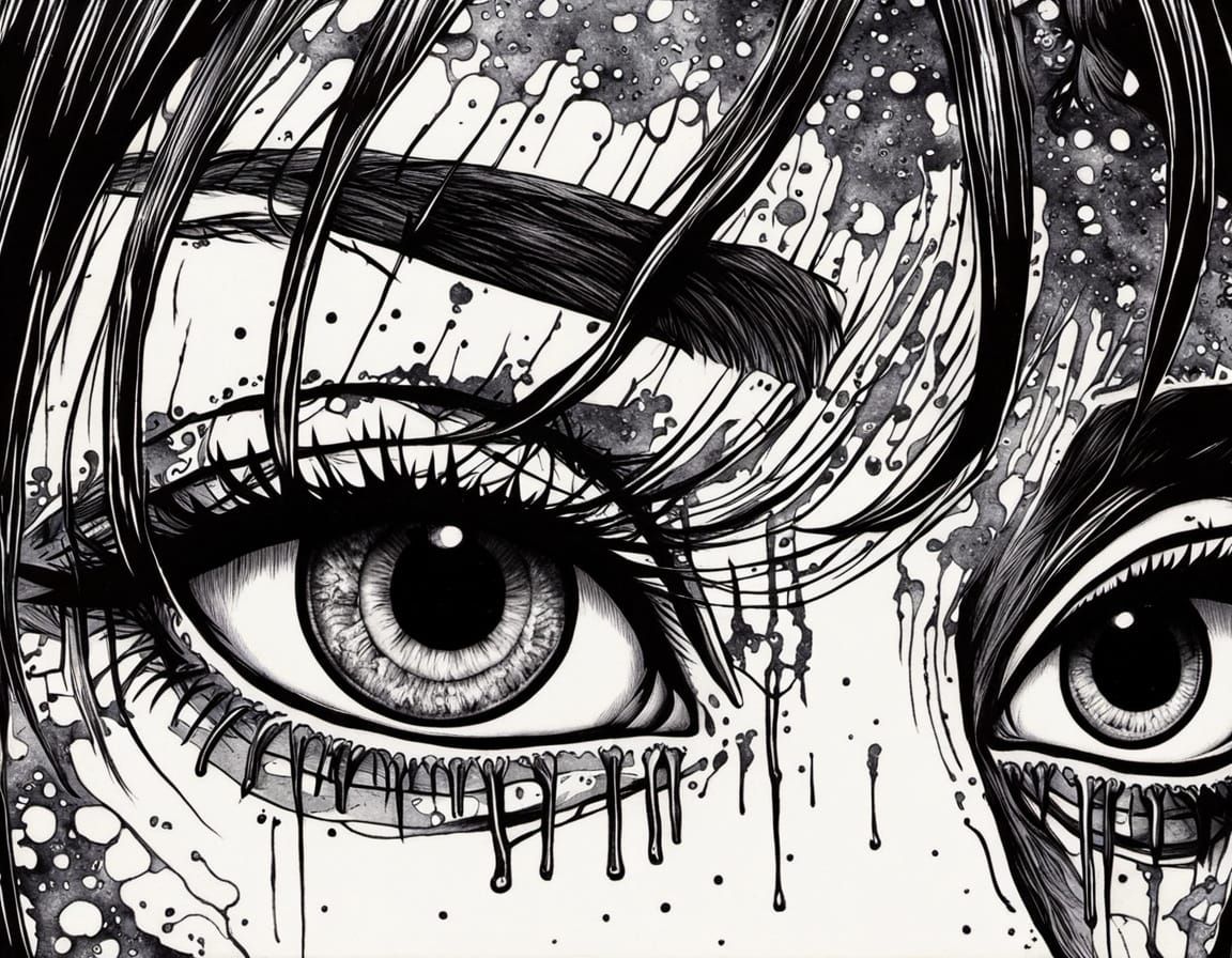 Glitching Face in Junji Ito Horror Manga Style