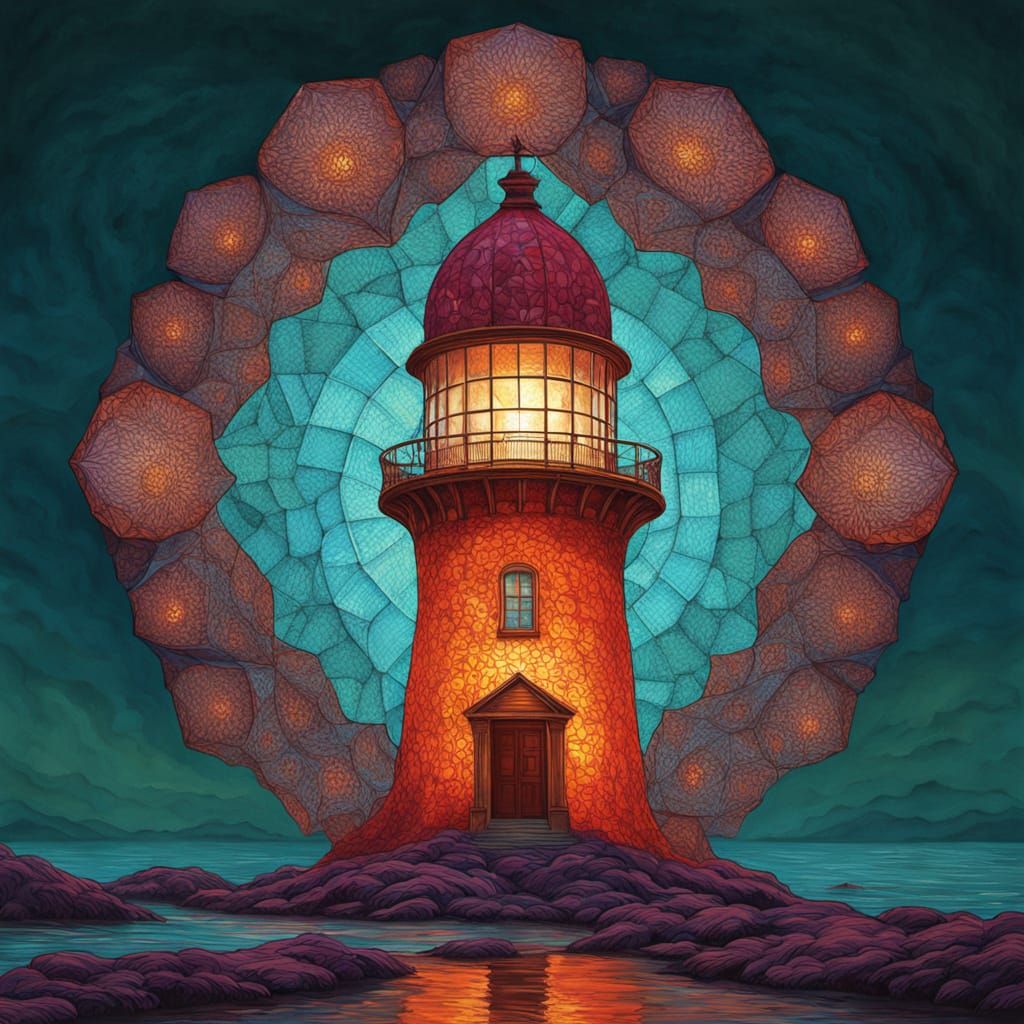 Abstract Lighthouse with Knowing Eyes in Expressionist Style