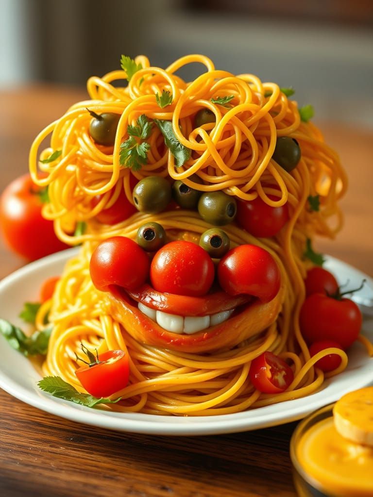 Vibrant Food Portrait with Whimsical Smile