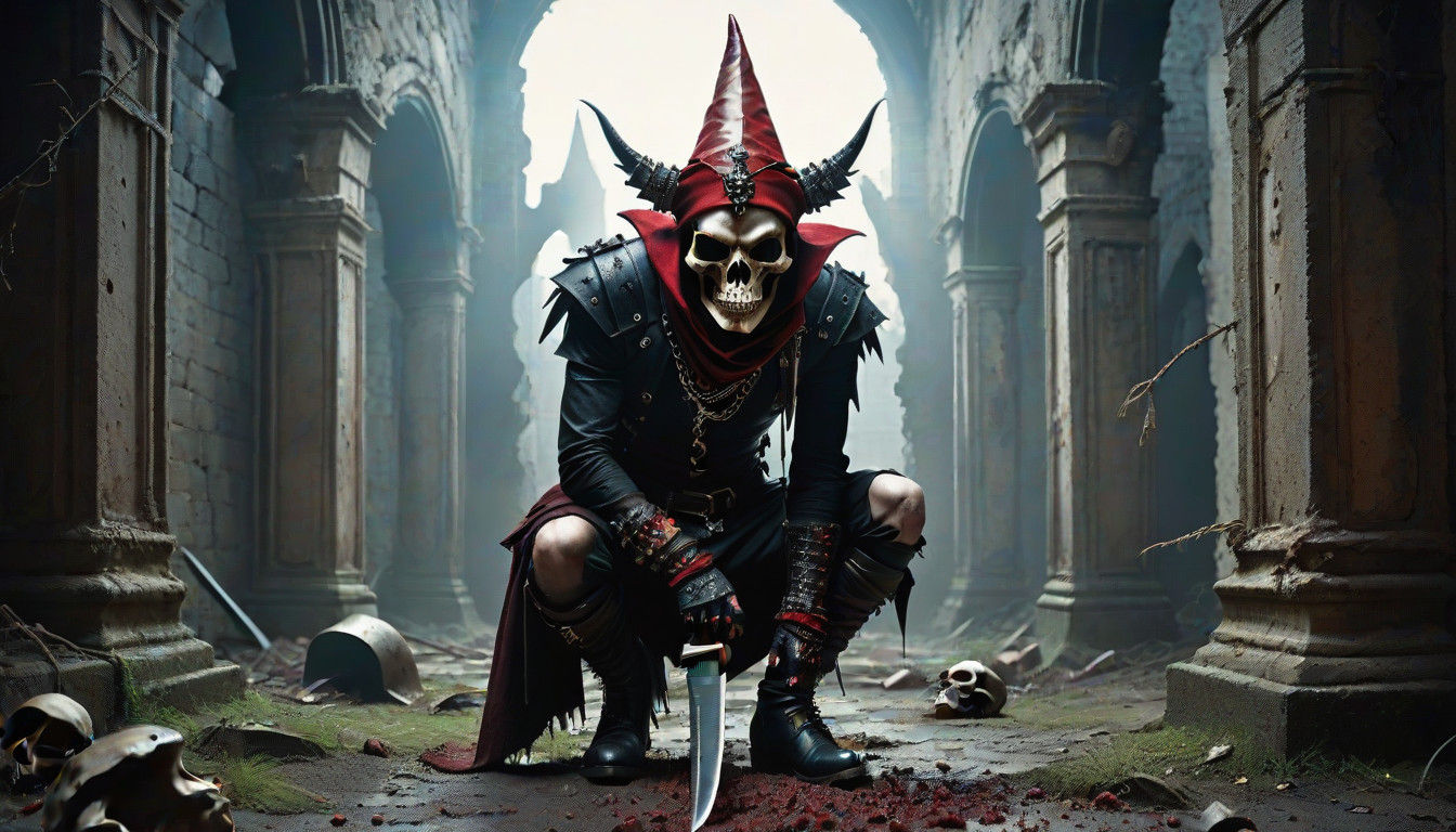 Tattooed Fae Warrior in Ruined Castle