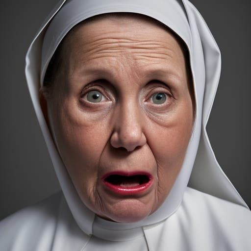 Shocked Nun Portrait in Professional Photography Style
