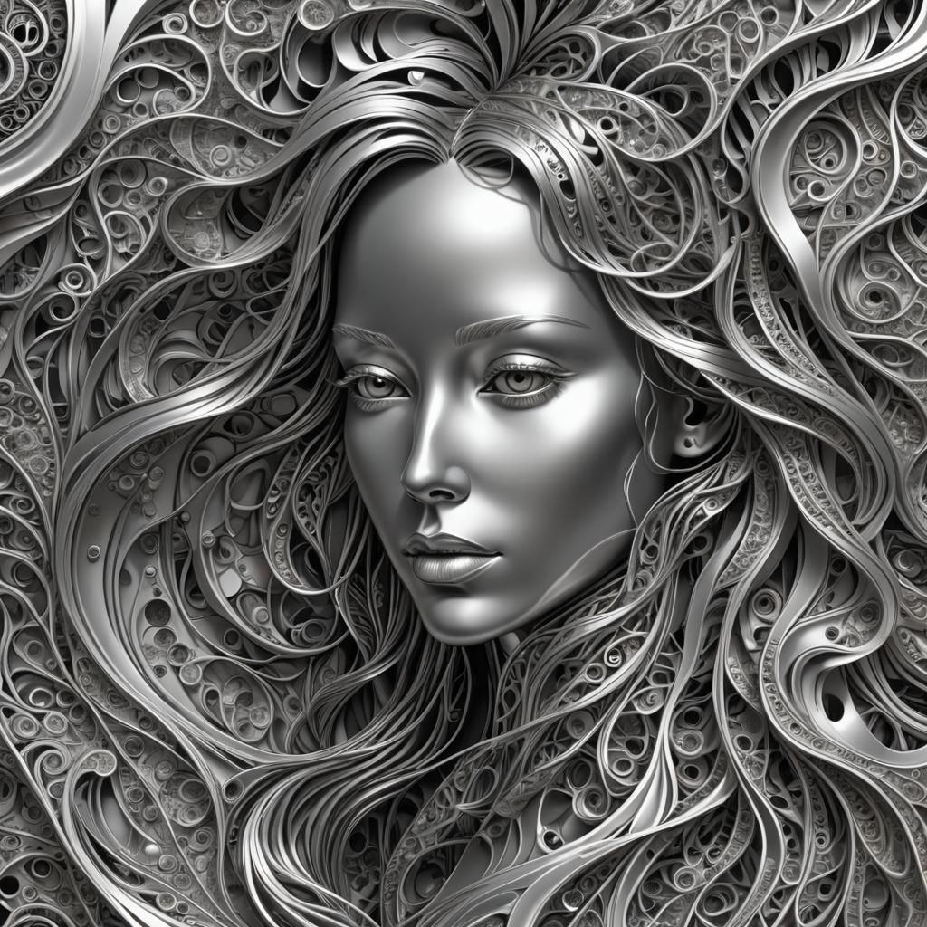 Silver Metal Woman: Abstract Fractal Art